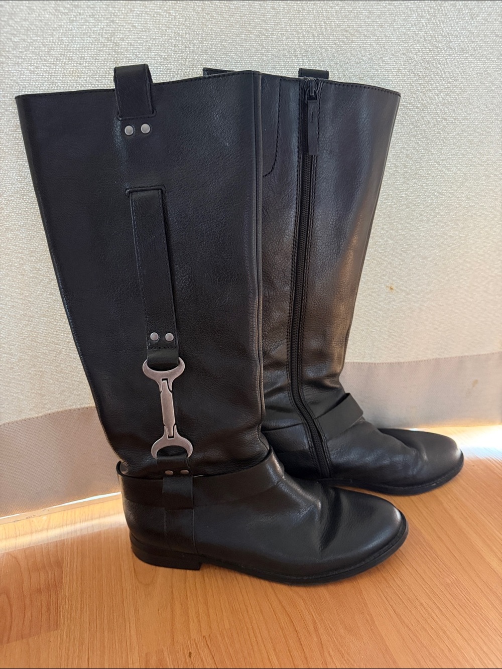 Nine West Black Tall Boots with Metal Bit Accent